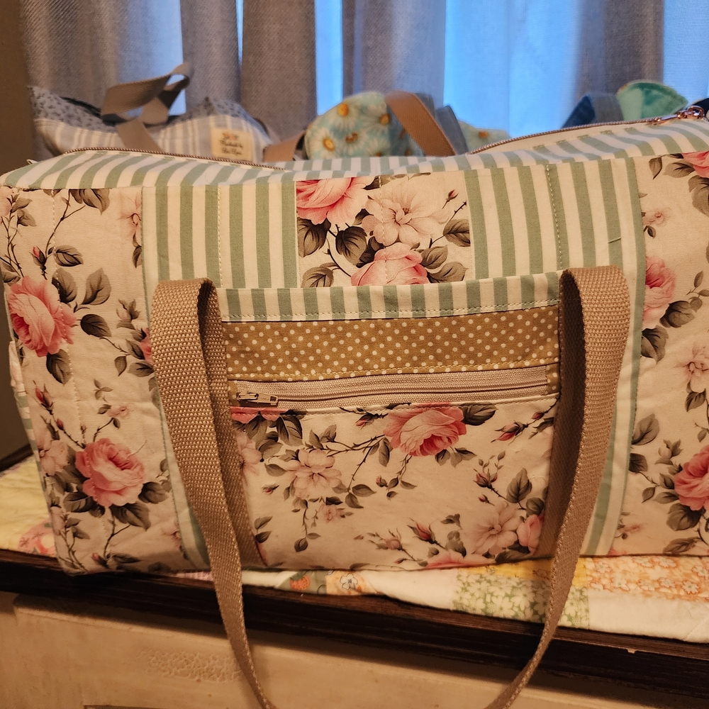 Handmade Vintage floral and striped Travel bag